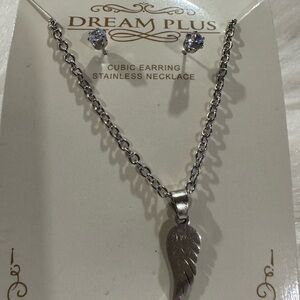 Silver Wing Necklace and Earring Set